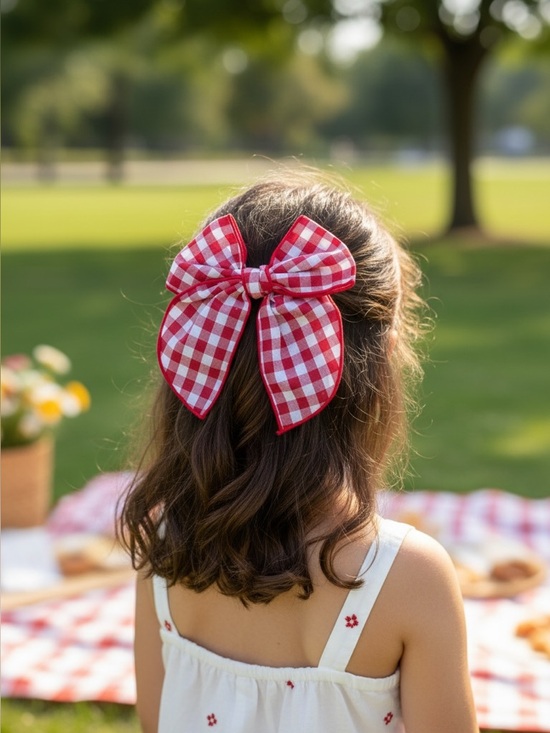 Other - Girls Large Red Gingham Hair Bow - Kids Hair Accessory
